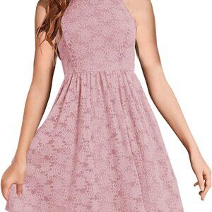Girls Pink Floral Lace A-line Dress - 8 Years